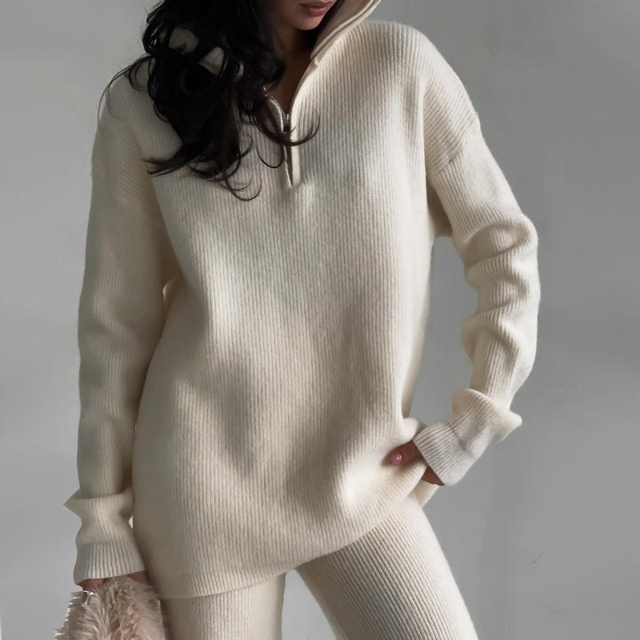 Set with Half Zip Top and Wide Trousers