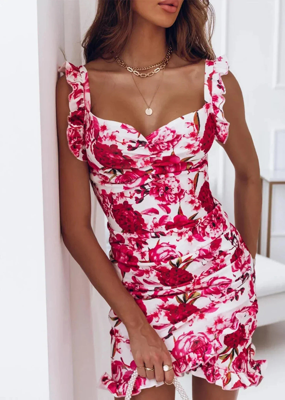 Short Dress with Layered Ruffle Accents