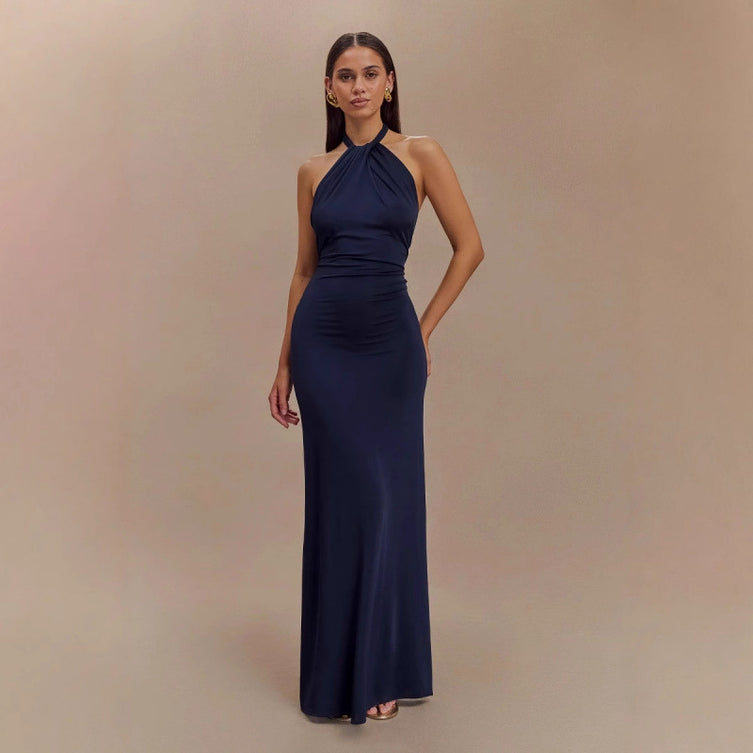 Elegant Halter Neck Open Back Maxi Dress