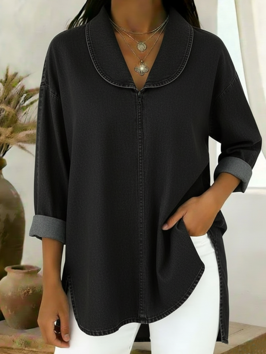 Retro Top with Shawl Collar and Refined Appearance