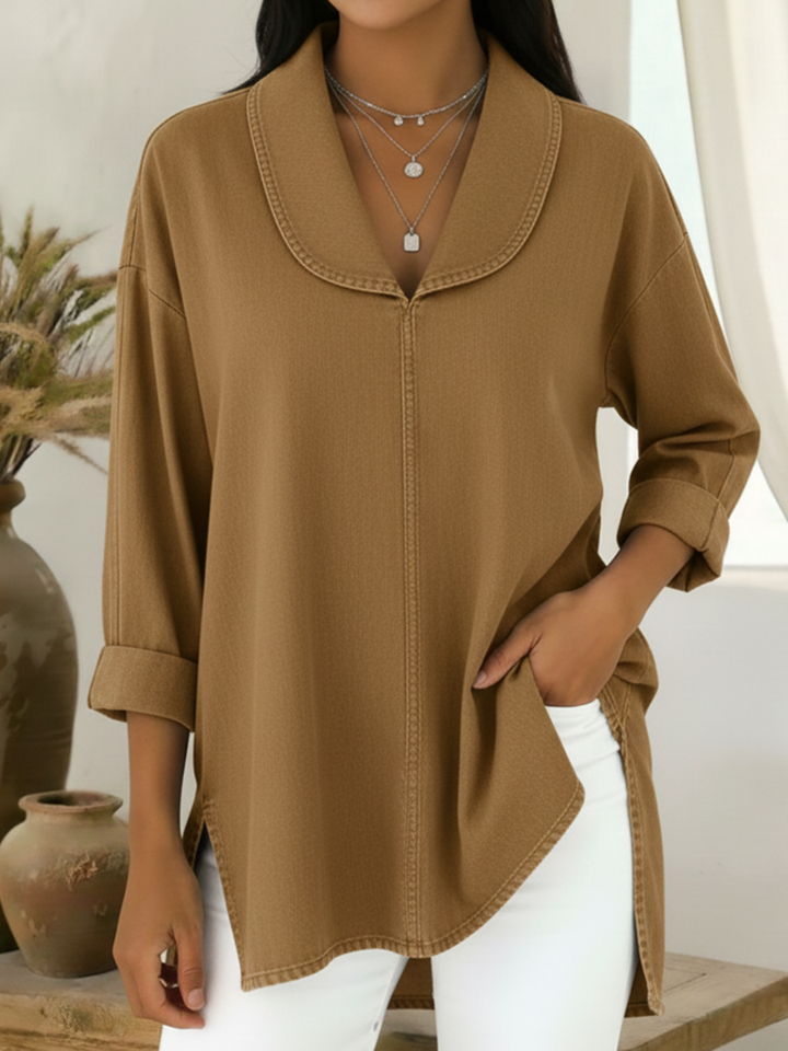 Retro Top with Shawl Collar and Refined Appearance